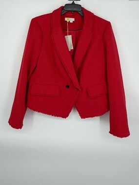 Boden Blazer Red Orange Stretch Twill Fringe US 20/22 New